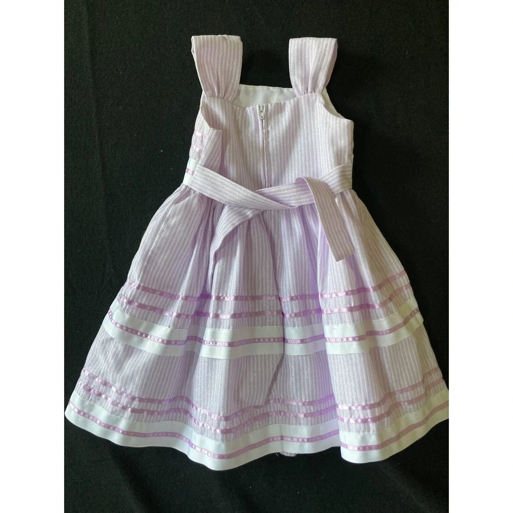Bonnie Jean Girls Lavender White Striped Metallic Party Dress Size 5 R34423-DV